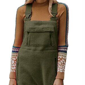 Women's Fleece Thermal Overalls With Zippered Pockets - Army Green